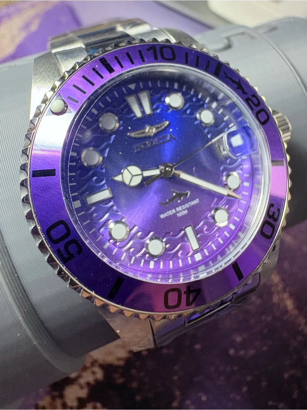 Invicta Women’s Purple Dial Stainless Steel Diver Watch 34mm NWT